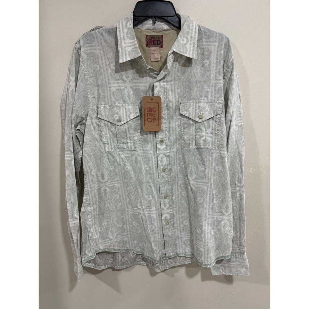 Vintage Red Button Down Shirt‎ Large Boho Western Paisley Cotton NWT Casual
